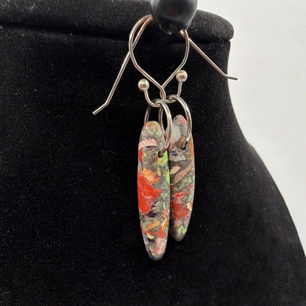 Handcrafted Calsilica Stone Teardrop Dangle Earrings, Sterling Silver Hooks